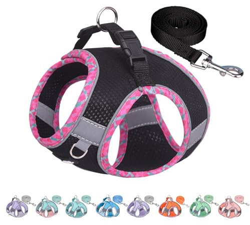 AIITLE No Pull Hundegeschirr und Leine Set, Schritt in einstellbaren Hundegeschirr mit gepolsterter Weste für alle Wetter, reflektierende Haustiergeschirr, einfach auf kleine Hunde setzen Schwarz S