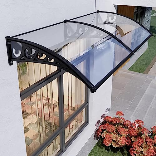 Vordach Haustür Überdachung,Türvordach Haustürdach Pultvordach aus 2.5mm Dicke Transparentes Polycarbonat,Pultbogenvordach für Draußen Wetterfeste,UV Beständig,Anti-Schnee (60x180cm/24x71)