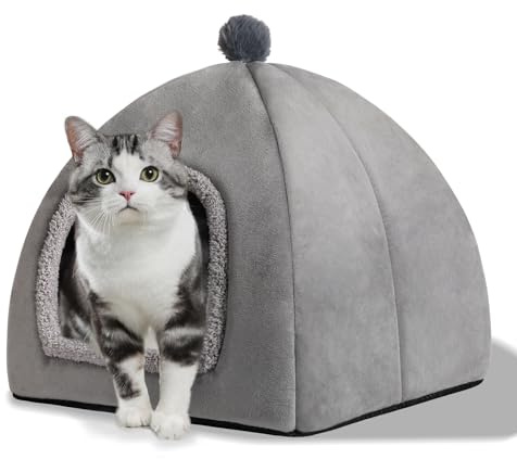 RUONARIER Cat Bed Cave for Indoor, Suitable for Cat Dome Bed, Hideaway Bed for Indoor Cats with Removable Mattress for Kittens. Cat Tent House for Dual Use (M:15x15)