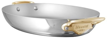 Mauviel M'Cook B Stainless Steel Oval Pan With Bronze Handles, 13.8-in, Made In France