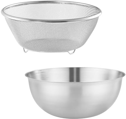 Huakaile 3.7 Qt Stainless Steel Colander & Mixing Bowl with Scale, Large Metal Food Strainer Bowl Fine Mesh for Kitchen Washing Fruit Vegetable Rice Pasta Baking Salad Cooking (Silver)