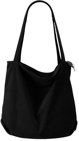 VOSSOT Cord Tasche Handtasche Damen Tote Bag Shopper Tasche Groß Umhängetasche mit Reißverschluss Cordtaschen Cordtasche Beuteltasche Stofftasche für College Schule Arbeit Büro Reisen Einkaufen Alltag