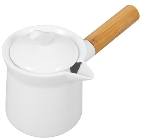 Ciieeo Keramik-Milchtopf 350Ml Mit Holzgriff - Ideal Für Soßen Butter Milch Eleganter Kleiner Topf Mit Ausguss Für Die Küche Schnelle Wärmeleitung