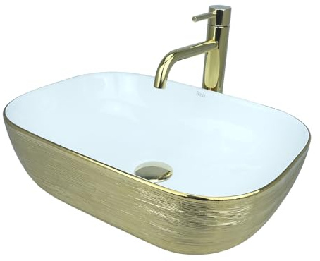 GTM Design Aufsatzwaschbecken Glanz Modern Waschbecken ohne Hahnloch - Elegant Aufsatzwaschbecken Oval für Badezimmer und Gäste WC - nur Bad Waschbecken - Modell 9