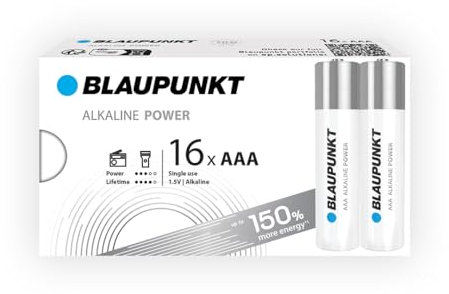 BLAUPUNKT AAA Piles alcalines, Paquet de 16, idéales pour Les horloges murales et Les télécommandes, LR03BPO/16CB