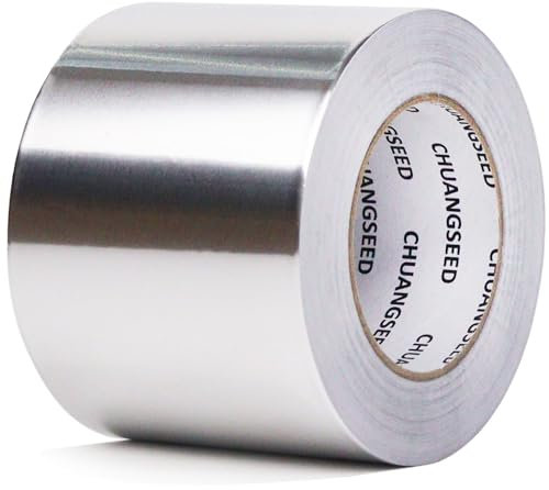 CHUANGSEED Cinta Adhesiva Aluminio,Cinta adhesiva profesional de aluminio de alta temperatura,Aliminum foil tape,plata-80mic,100mmX50m-Aislamiento térmico,reparación de tuberías,fijación,ignífugo