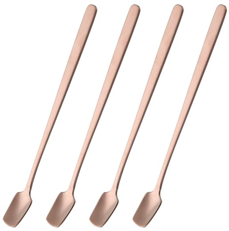sourcing map 4pcs Square Espresso Spoons 6.9 Inches 18/8 Stainless Steel Small Square Coffee Spoon Long Handle Tea Spoons for Tea Coffee Stirring Dessert Ice Cream Sugar Cake, Rose Gold Tone
