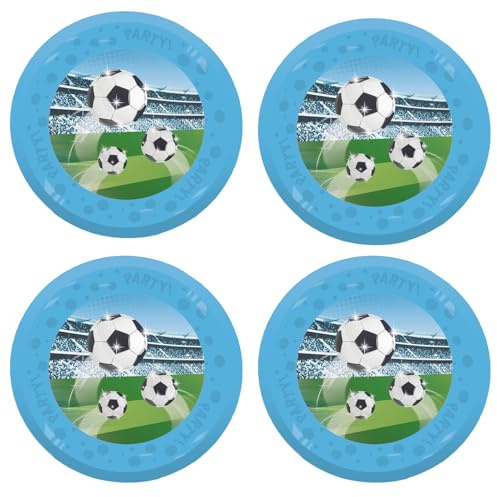 Procos - Plastic Football Plates, Pack of 4, Reusable Party Tableware for Birthday or Theme Party