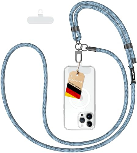 AMAYO - Handykette Universal zum Umhängen, Schlüsselband, Einstellbar, Kette Strap, Handy-Gurt, Umhängenband, Kordel, Lanyard, Handyband, kompatibel mit jedem Handy, Smartphone Hülle (Blau Handykette)