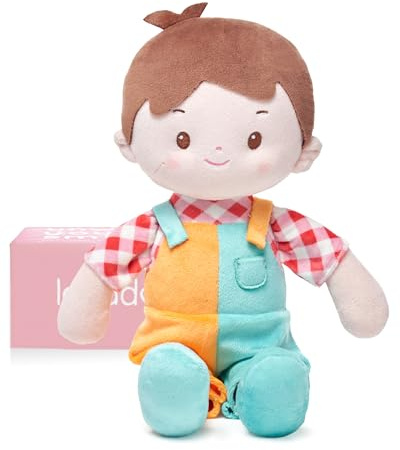 LeyaDoll Stoffpuppe 30 cm, Geschenk Mädchen 1 Jahr, Baby Spielzeug | Rosa Geschenkbox, gesticktes Gesicht & extra weicher Stoff – kuschelig für Babys und einfach maschinenwaschbar.