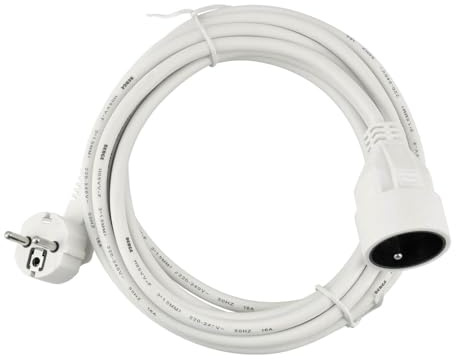 Verlängerungskabel 230V – 1x Steckdose – Weiß – Einfache Steckdosenverlängerung – Netzkabel für den Innenbereich – Max. Belastung 2500W – Schutzart IP20 – Länge: 5 m