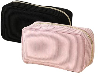 Yicoovey 2-teiliges Set Kosmetiktaschen aus Cord - Wiederverwendbare Reise-Make-up-Taschen mit Reißverschluss, Kompakte Aufbewahrung für Handtasche & Urlaub (Damen-Accessoires)