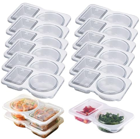 OADAA 12 juegos de recipientes reutilizables para aperitivos, recipientes de aperitivos de doble compartimento con tapas, contenedor de salsa reutilizable portátil, contenedor de aperitivos