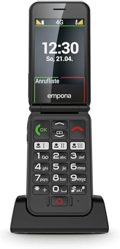 Emporia emporiaSIMPLICITYGLAM 2G Seniorenhandy ohne Vertrag, Tastenhandy mit Notruftaste, Senioren-Mobiltelefon, Große Tasten, Einfache Bedienung, Schnellwahltasten, Hörgerätekompatibel, Schwarz