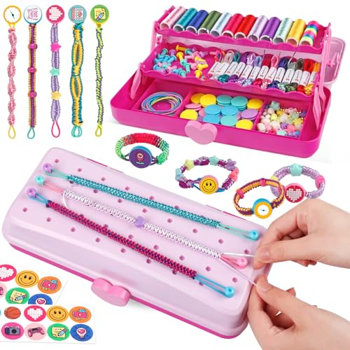 Hewaurorion Freundschaftsarmband Selber Machen,Kunst und Handwerk für Kinder im Alter von 8-12 Jahren,DIY Schmuckbastelsets Handwerk für Mädchen,Weihnachtsgeschenke für Kinder Rosa