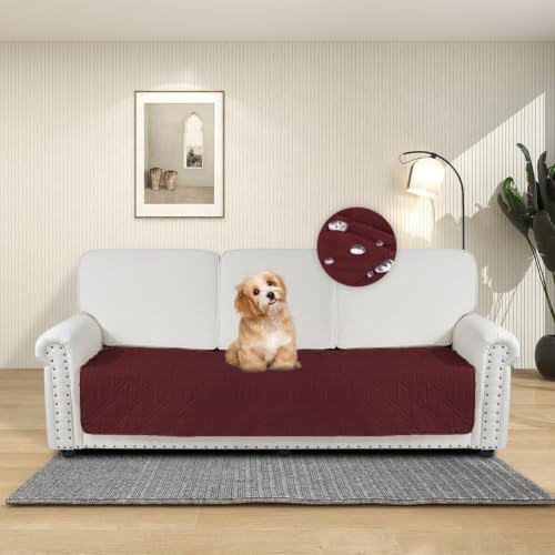 DUJUIKE Wasserdichter Sofabezug für Hunde, 100% wasserdichte Hundedecke, Sofaschutz, Bettdecke mit Antirutschpartikeln, Möbelschutz für Hunde, Katzen und Haustiere, Kratzfest (Rot, 76-180cm(1 Pack))