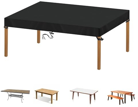 Flyace Housse de Table de Jardin Rectangulaire Bache Table Exterieur Imperméable Bâche de Protection Exterieur Table Housse Salon de Jardin en Tissu Oxford Anti-UV Couverture de Table 130x130x10cm