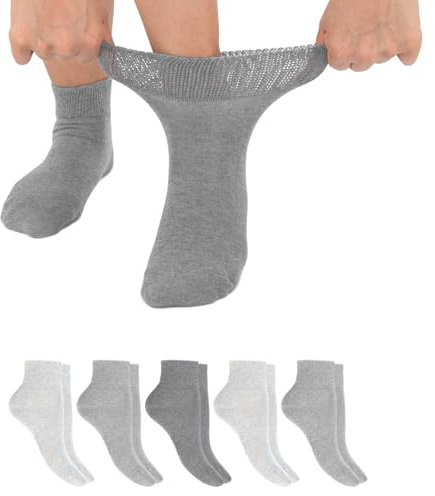 Footstar diabetikerstrumpor (6 par) sömlösa strumpor utan elastiskt midjeband för män och kvinnor, 6 par ljusgrå (korta strumpor), 43-46 EU