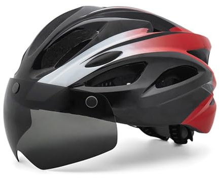 Rarapop Fahrradhelm, CPSC/CE-Zertifizierter Fahrradhelm für Erwachsene Herren & Damen, Verstellbarer Fahrradhelm mit Magnetbrille & LED-Hintergrundbeleuchtung (Schwarz Rot)