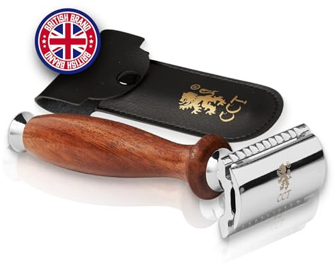 Double Edge Safety Razor by The Cambridge Cutthroat® Missanda Wood Professional Traditional Premium Quality Blade Shaver, Moustache & Beard Shaper, Travel Pouch Included
