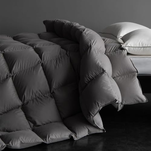 Piumone di lusso in fibra di piumino, per letto matrimoniale, ad alta potenza di riempimento, per tutte le stagioni, collezione hotel, ultra morbido, soffice, grigio, matrimoniale 172,7 x 228,6 cm