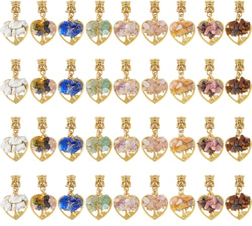 SUPERFINDINGS 36Pcs 9 Styles Tree of Life Charms 1.14 Inch Crystal Pendant Gemstone Chip Tree Pendants for DIY Jewelry Making Necklace Earring
