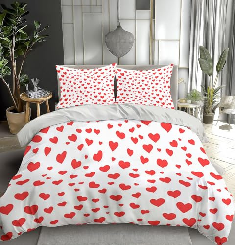 ZISTRCBAO Cuore D'Amore Set Copripiumino 3D Con Stampa, Con Federa Coordinata, 3 Pezzi Microfibra Moderno Minimalista Copripiumino Con Chiusura A Cerniera Per Adulti（Rosso, 260x240cm ）