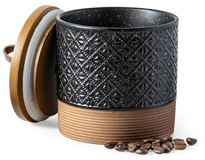Miamolo Ceramic Jars with Lid, Small Coffee Canister with Lid, Kitchen Food Storage Jars for Sugar Loose Leaf Tea Candy, Decorative Jar for Countertop, Pantry, Coffee Bar Accessories Black & 20 fl.oz