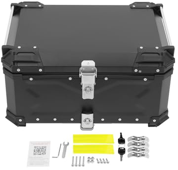 LOYALHEARTDY Aluminum Motorcycle Top Box, 65L Waterproof Motorcycle Top Trunk Tour Tail Box Case with Security Lock Reflective Stickers for Stowing Helmets and Luggage