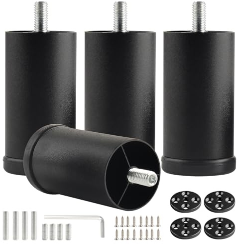funifiti 4-Pack 3 Inch Black Furniture Cabinet Metal Cylinder Risers Legs M8 Screw in Support Foot for Bed Dresser Bathroom Cabinet Coffee Table Feet Extensions