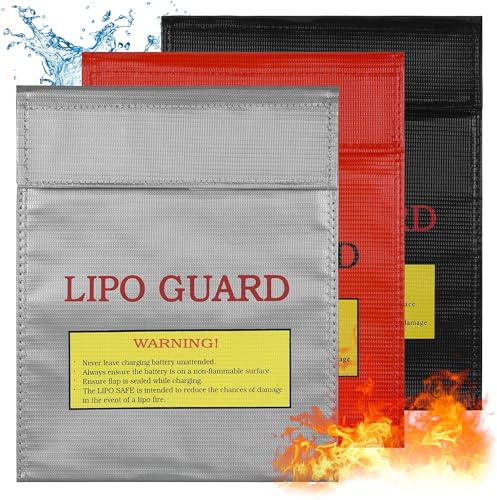 Huiguli 3 Stück Feuerfest Wasserdicht Safe Bag, Feuerfeste Akku Tasche Groß | Wasserdichte Ladetasche, Explosionsgeschützte Feuerfeste Dokumententasche für Lipo Batterie, Bargeld, Pass, Schmuck