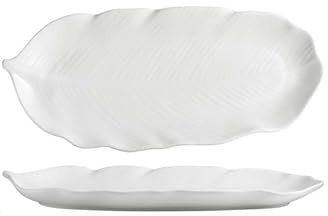 BASXDRFXZ Style Campagnard Assiette rectangulaire en céramique blanche de 13,5 pouces forme feuille bananier, idéale for les sushis, collations et barbecues, for hôtels restaurants(13.5 in)