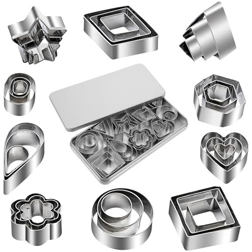 MUYAPAY 30 Piezas Cortadores de Galletas Acero Inoxidable, Moldes Galletas Formas Geométricas, Mini Moldes Reposteria Con Caja de Almacenamiento Adecuado para DIY Galleta Bizcochos y Dulces Caseros