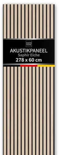 AMON 3D Akustikpaneele Holz 278x60cm Eiche Saphir - Wandverkleidung Akustik-Wandpaneel in Holzoptik für Wand & Decke - Lamellenwand Dekor & Schallschutz - für stilvolle Raumakustik im Wohnzimmer Büro