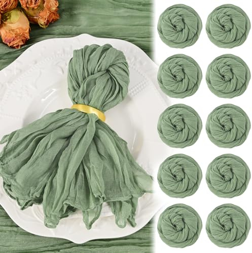 10 Pack Salbeigrün Käsetuchservietten 20x20 Waschbare Boho-Stoffservietten Set mit 10 faltigen Käsetuchservietten Gaze-Tischserviette für Hochzeitsfeier, Babyparty, Geburtstagsdekoration