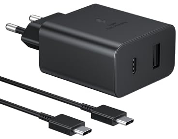 Chargeur Rapide Samsung 35W, double port USB+C, avec câble de charge USB Type-C Chargeur Compatible avec Samsung Galaxy S25/S24 ULTRA/S23/S2 Plus/S21 FE 5G/Note 20 ULTRA/A53/A52/A72, Galaxy Tab S8+ 2M