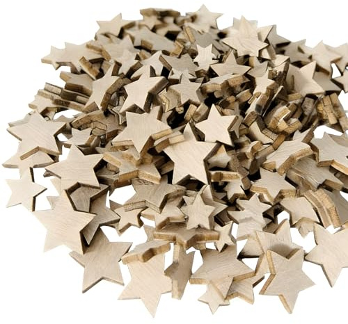 200 Stück Kleine Holzsterne zum Basteln, Holzsterne Klein Streudeko Weihnachten Holz Mini Stern Holz Sterne Scheiben Streudeko Sterne zum Basteln für Weihnachten Hochzeit Geburtstag Tischdeko