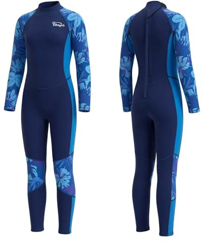 Yikayin Barn våtdräkter full längd, 2,5 mm dykning baddräkt dragkedja på baksidan, pojkar flickor neopren våtdräkt för simning, dykning, snorkling, surfing SUP