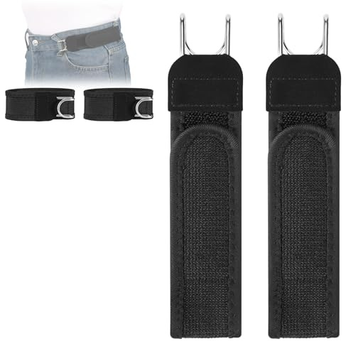 LEACOOLKEY Cintura Elastica Senza Fibbia Uomo Donna, Ganci Tattici Regolabili in Metallo, Cintura Invisibile per Pantaloni da Lavoro, Cintura Laterale Elastica per Uso Quotidiano,Nero