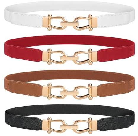 JasGood Skinny Elastischer Taillengürtel Dünner Damen Vintage Gürtel Mode Dehnbarer Gürtel Stretch Taille Gürtel mit Goldener Schnalle