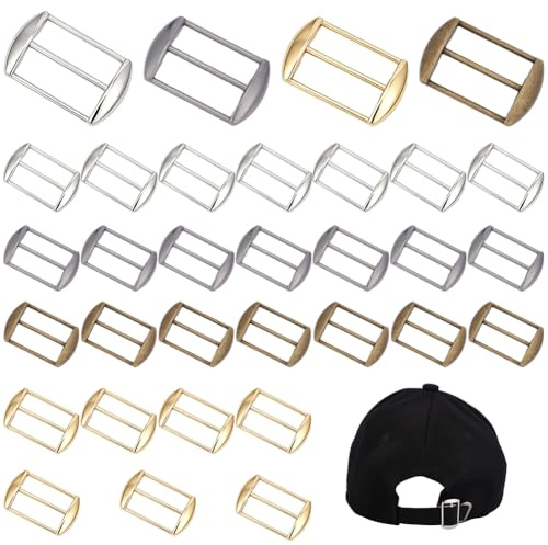 WEBEEDY 32 Pcs 4 Couleurs Coulisseaux Tri-Glissières en Alliage, 2cm/0.79 po Ajusteur de Bandeau de Casquette Glisseurs d’Ajustement Boucles Réglables pour Réglage de Bandeaux de Casquette