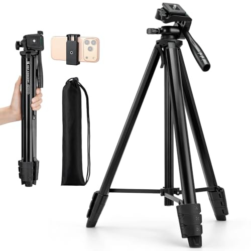 K&F CONCEPT 57.9/147cm Lightweight Camera Tripod | 16.9 Folded Compact, Phone Holder & Strap, Bluetooth, Handle, Compatible for Photography & DSLR/iPhone, 2kg Load