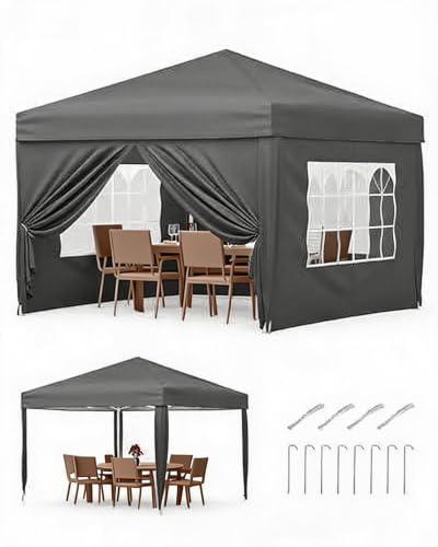 Faltpavillon 3X3M UPF50+ mit Seitenwänden für Garten und Camping