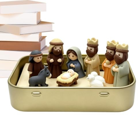 Miniatyr Julkrubba Scen Figuriner 3D-Printade Religiösa Statyer I En | Julens Krubbscen Figuriner För Öppen Spis Inomhusbruk Kontorsrum Nattduksbord Bordet Skrivbordet Bokhyllan