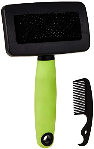 Ferplast Cepillo Carda para Gatos - Pelo Medio y Largo - Cerdas Inclinadas y Puntas Redondeadas, Acero Inoxidable - Mango Ergonómico Suave - Peine Extra Incluido - Tamaño M, Verde