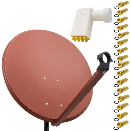 Premium X Satelliten-Komplettanlage 100cm Satellitenschüssel Ziegelrot Satellitenantenne Octo LNB F-Stecker, SAT bis 8 Teilnehmer