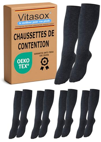 Vitasox Stützstrümpfe für Damen & Herren, 1 | 2 | 4 | 6 Paar, Stützkniestrümpfe aus Baumwolle mit Kompression für Flug, Reise, Büro und Auto, Thrombose Socken gegen geschwollene Beine