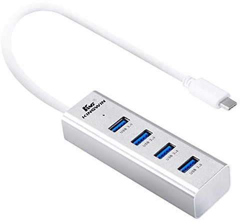 Kingwin Portable Aluminum 4-Port USB Hub comes with The Latest Type-C Interface to USB 3.0 Data Compatible with Ios, Android Gadgets, USB Flash Drives and Other Devices