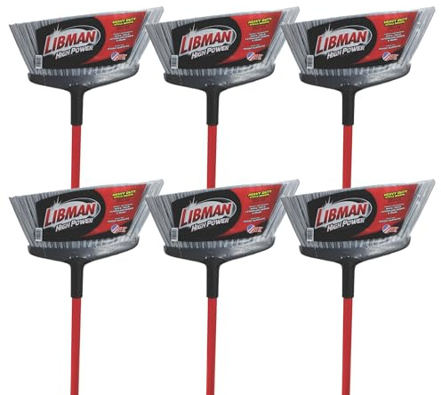 Libman Commercial 1102 Rough Surface Angle Broom, 15 Wide, Steel Red Handle and Gray Bristles (Pack of 6)