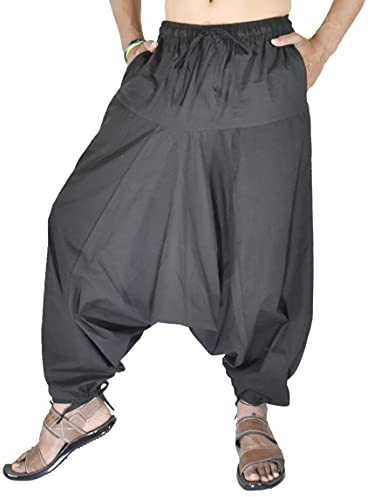 Whitewhale Men's Cotton Solid Harem Pants Yoga Trousers Hippie Black